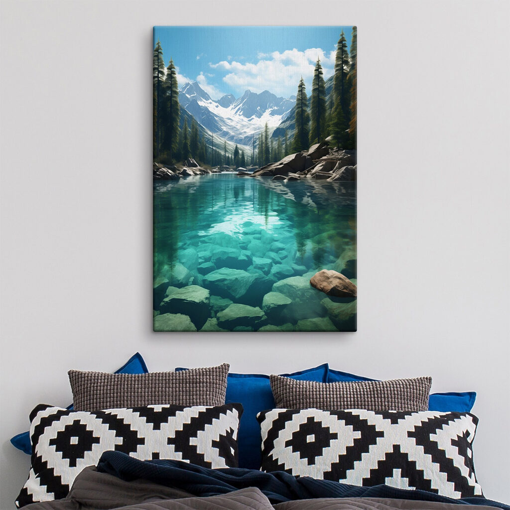 Bergsee mit Bäumen und Felsen Bergsee mit Bäumen und Felsen