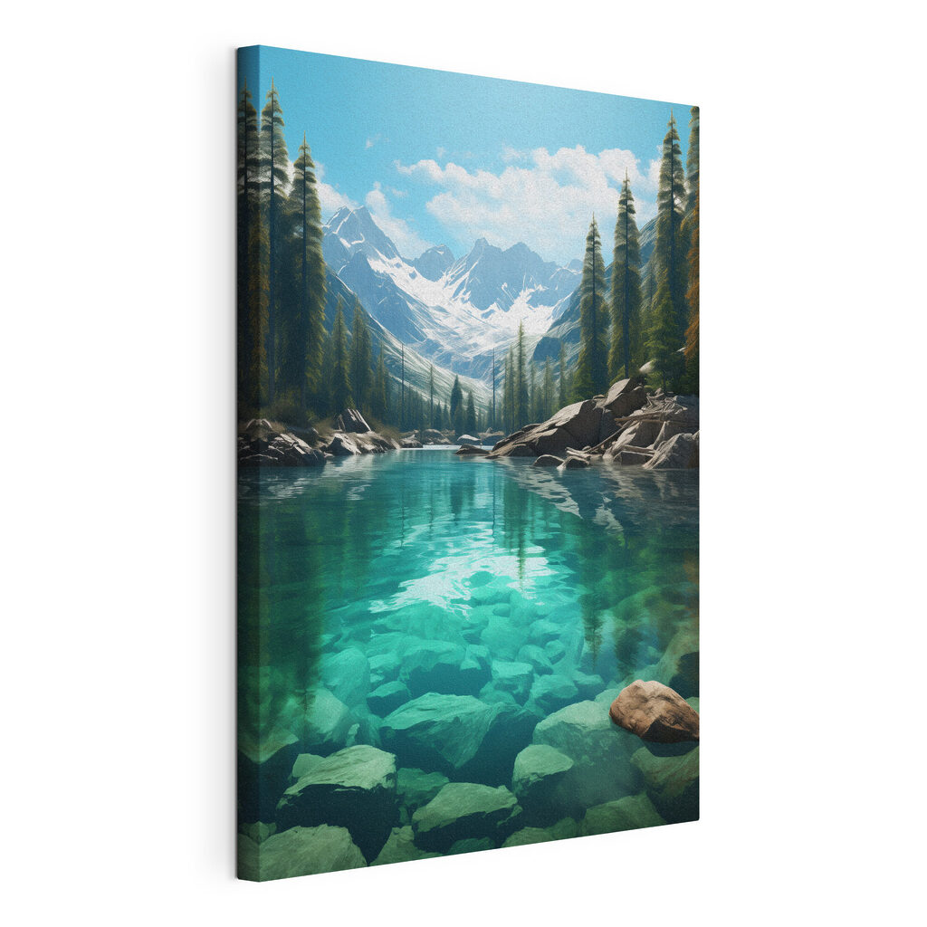 Bergsee mit Bäumen und Felsen Bergsee mit Bäumen und Felsen