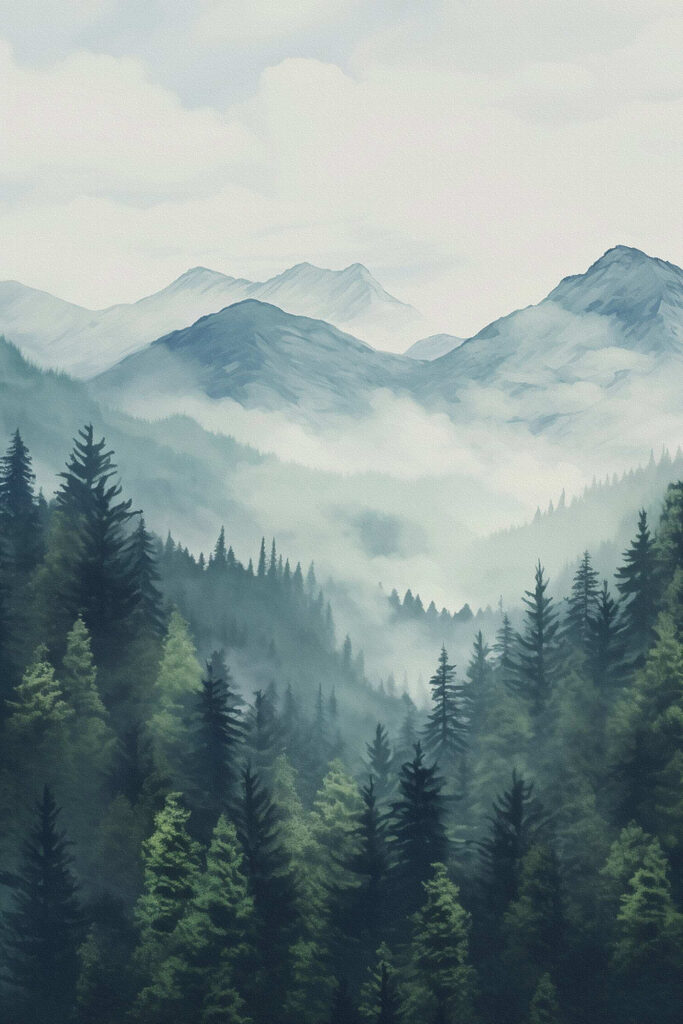 Landscape of mountains and trees Landscape of mountains and trees