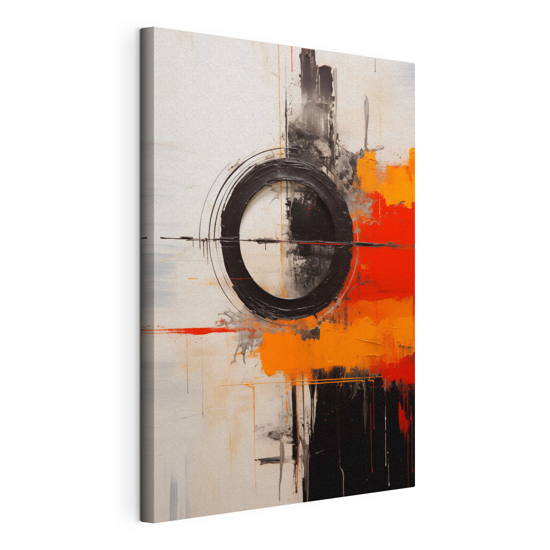 Black circle with orange and black paint Black circle with orange and black paint