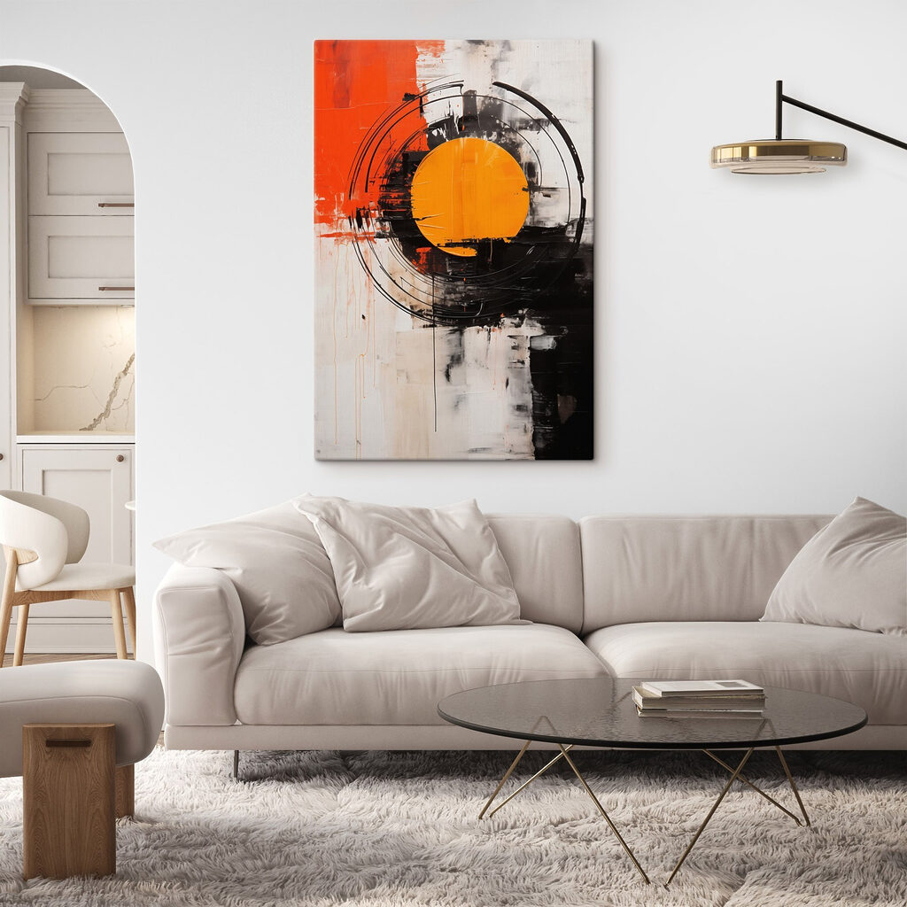 Painting of a circle with a yellow circle in the middle Painting of a circle with a yellow circle in the middle