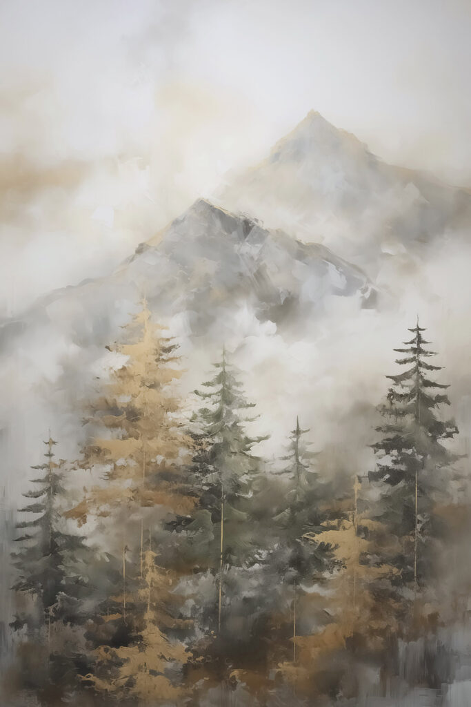 Painting of trees and mountains Painting of trees and mountains