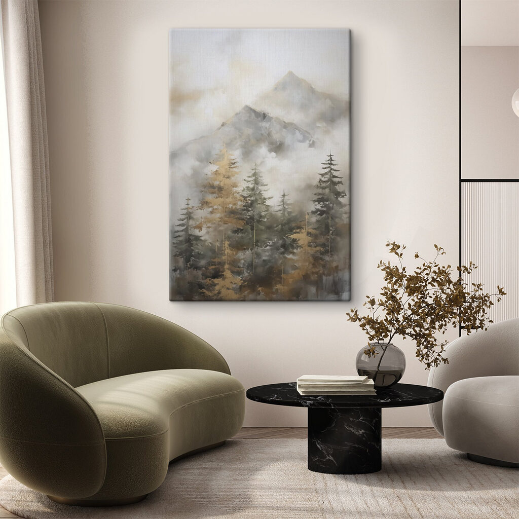 Painting of trees and mountains Painting of trees and mountains