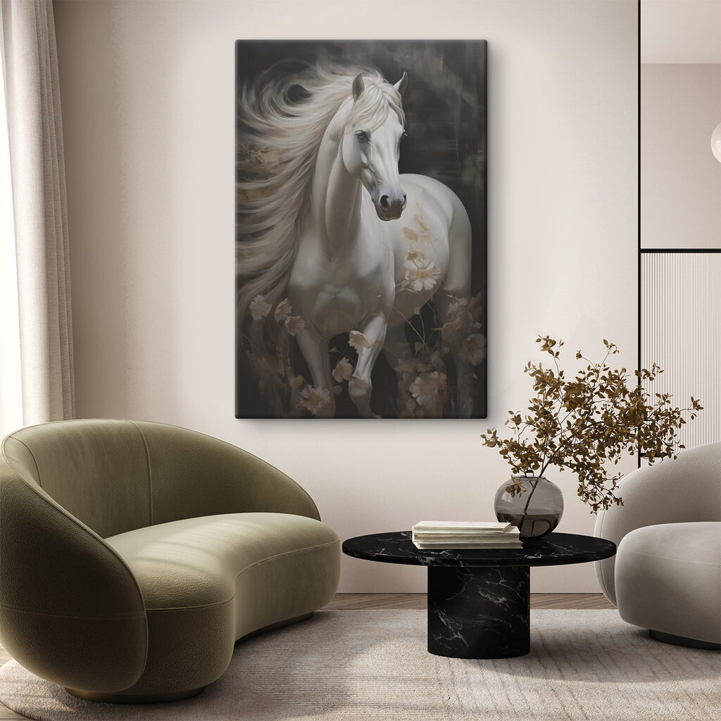 White horse with long mane and tail White horse with long mane and tail