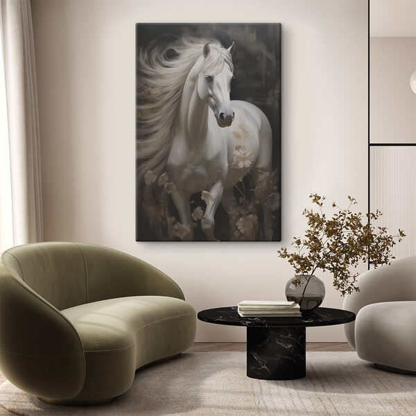 White horse with long mane and tail White horse with long mane and tail