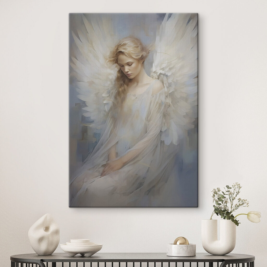 Woman in a white dress with wings Woman in a white dress with wings