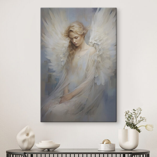 Woman in a white dress with wings Woman in a white dress with wings