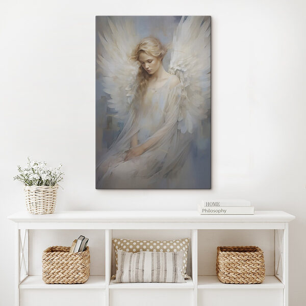 Woman in a white dress with wings Woman in a white dress with wings