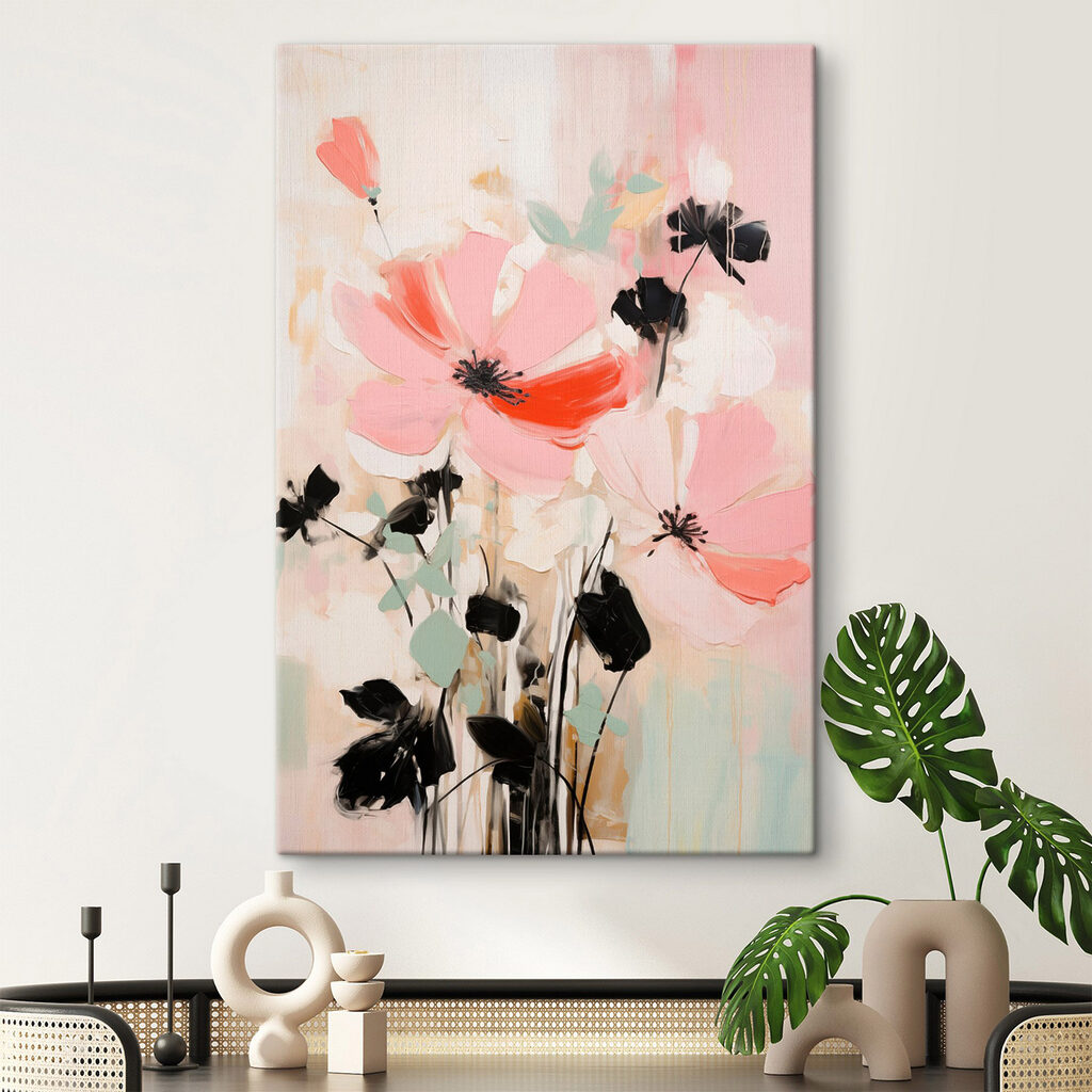Painting of flowers on a white surface