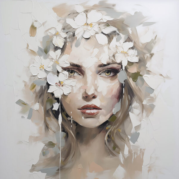Painting of a woman with flowers on her head