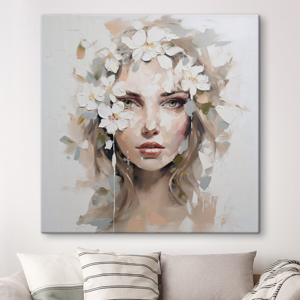 Painting of a woman with flowers on her head