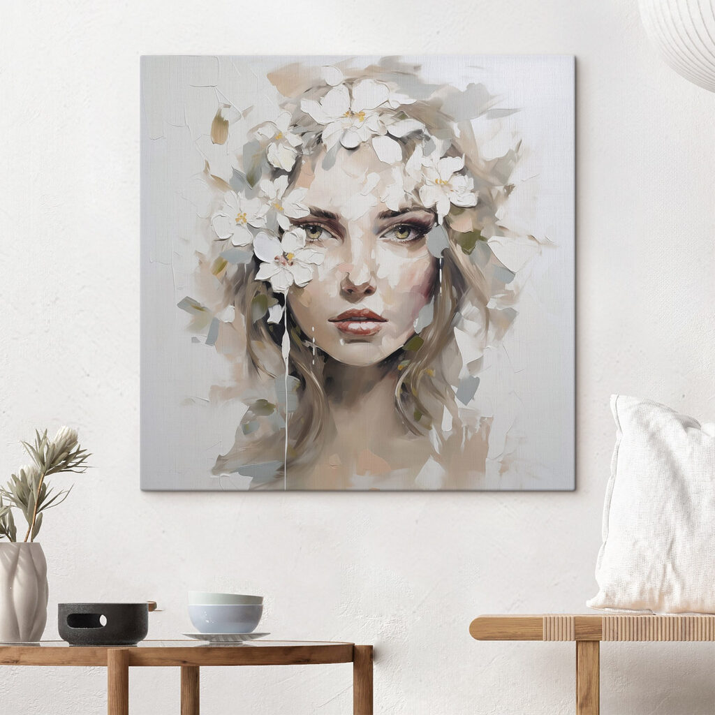 Painting of a woman with flowers on her head