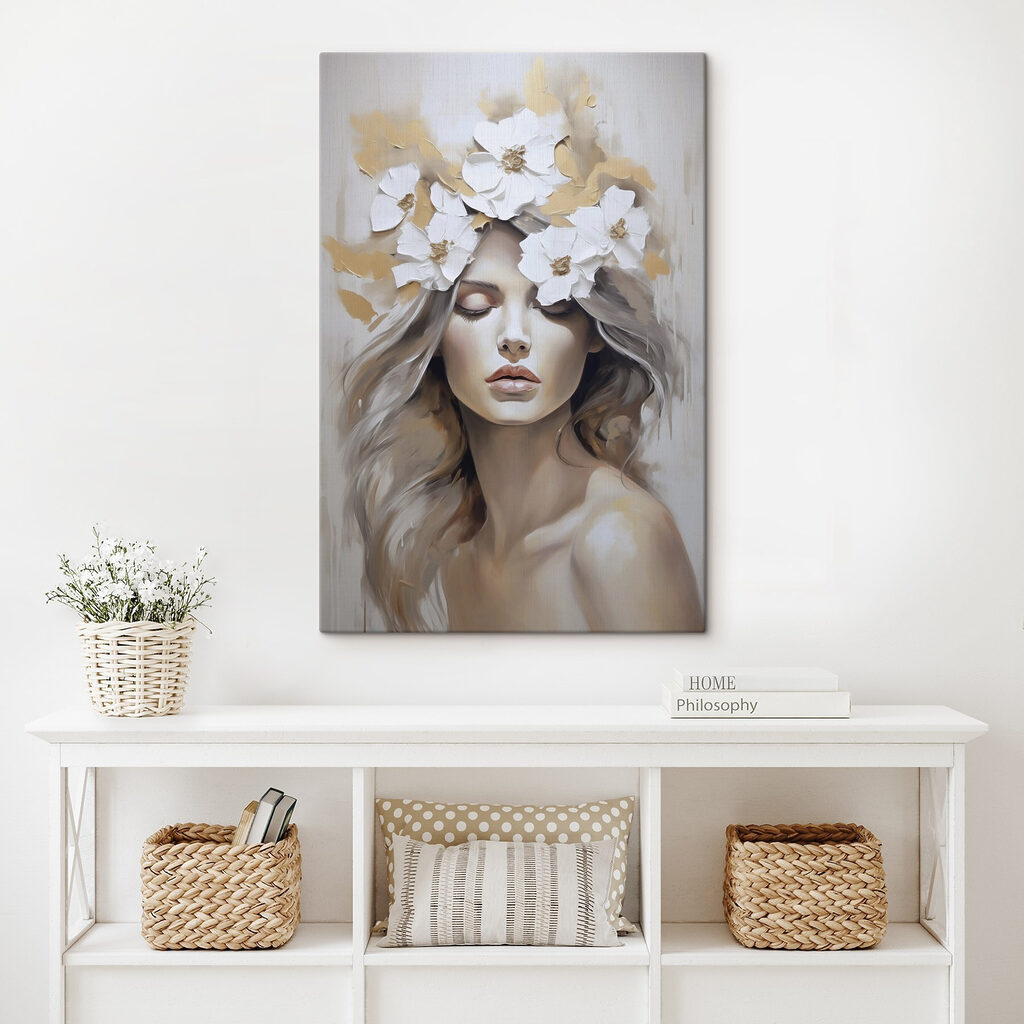 Painting of a woman with flowers in her hair Painting of a woman with flowers in her hair