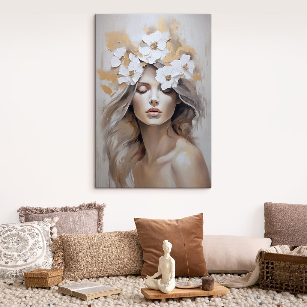 Painting of a woman with flowers in her hair Painting of a woman with flowers in her hair