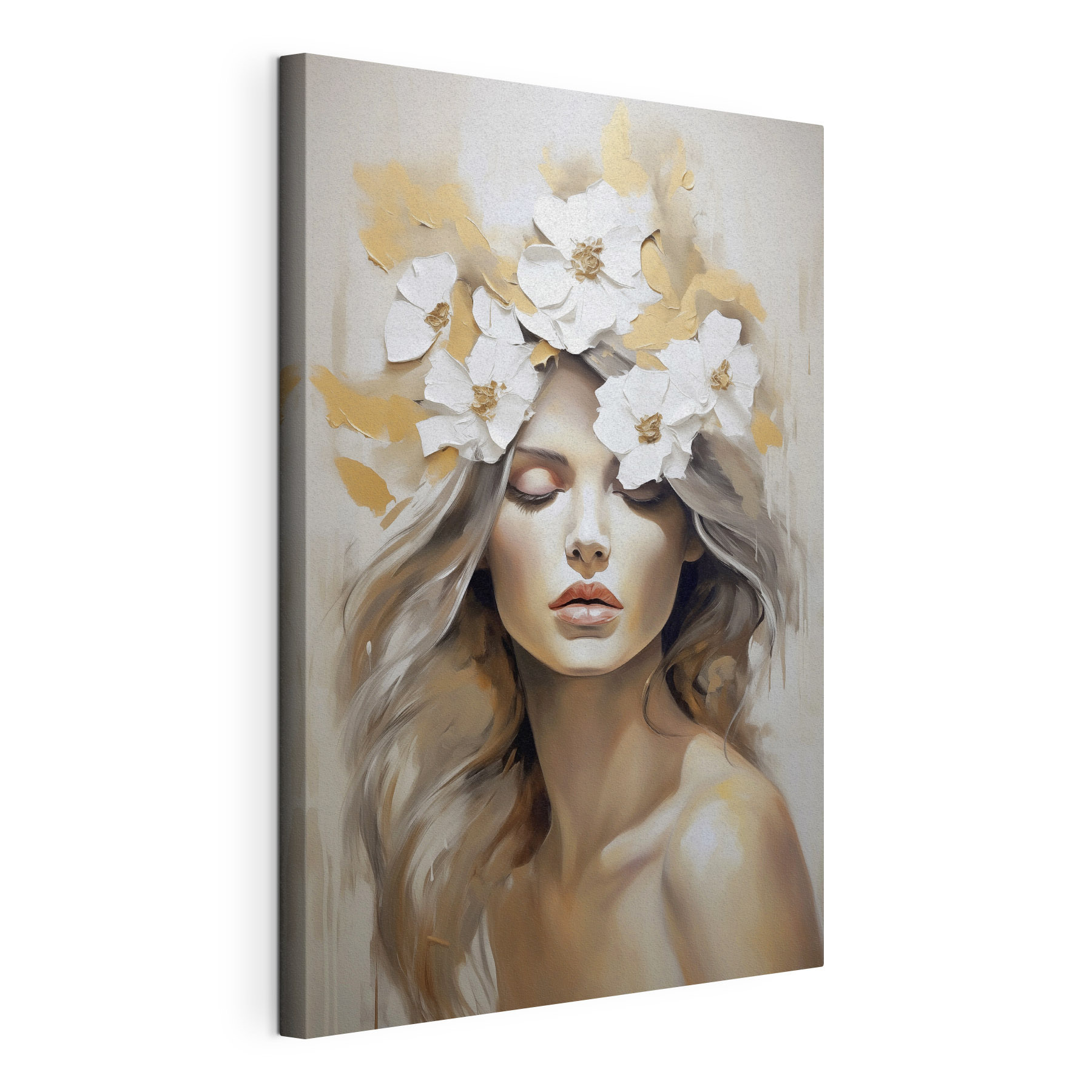 Painting of a woman with flowers in her hair Painting of a woman with flowers in her hair
