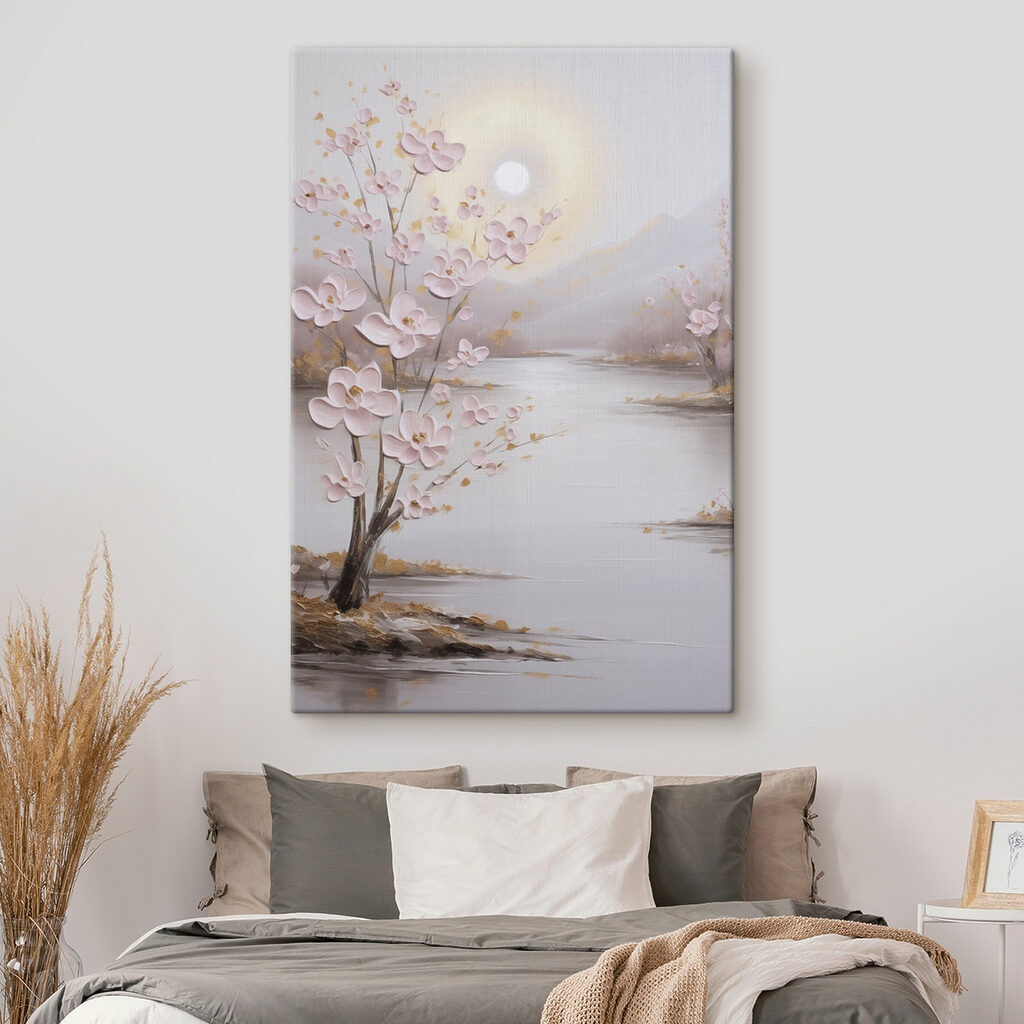 Painting of a tree with pink flowers