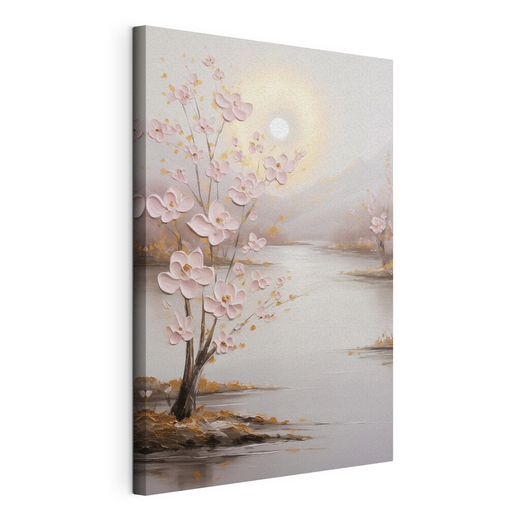 Painting of a tree with pink flowers