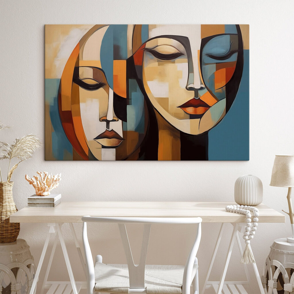 Painting of two women's faces Painting of two women's faces