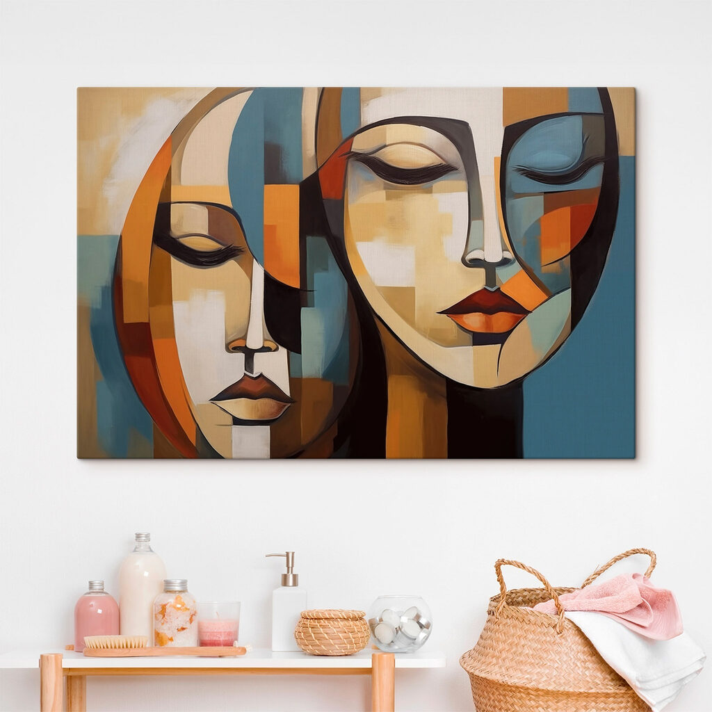 Painting of two women's faces Painting of two women's faces