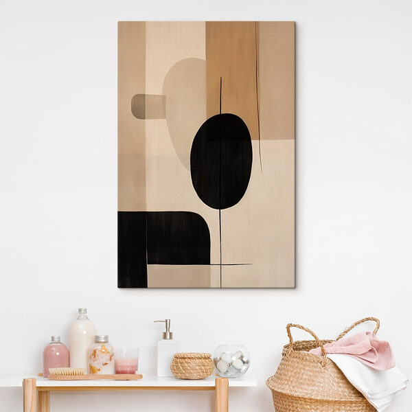 Painting of a black and white circle and oval shapes Painting of a black and white circle and oval shapes
