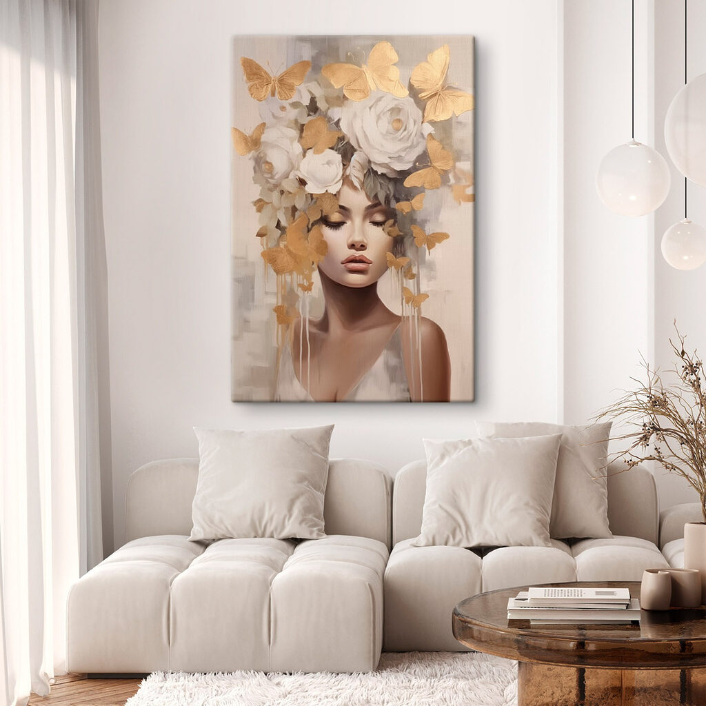Painting of a woman with flowers and butterflies Painting of a woman with flowers and butterflies