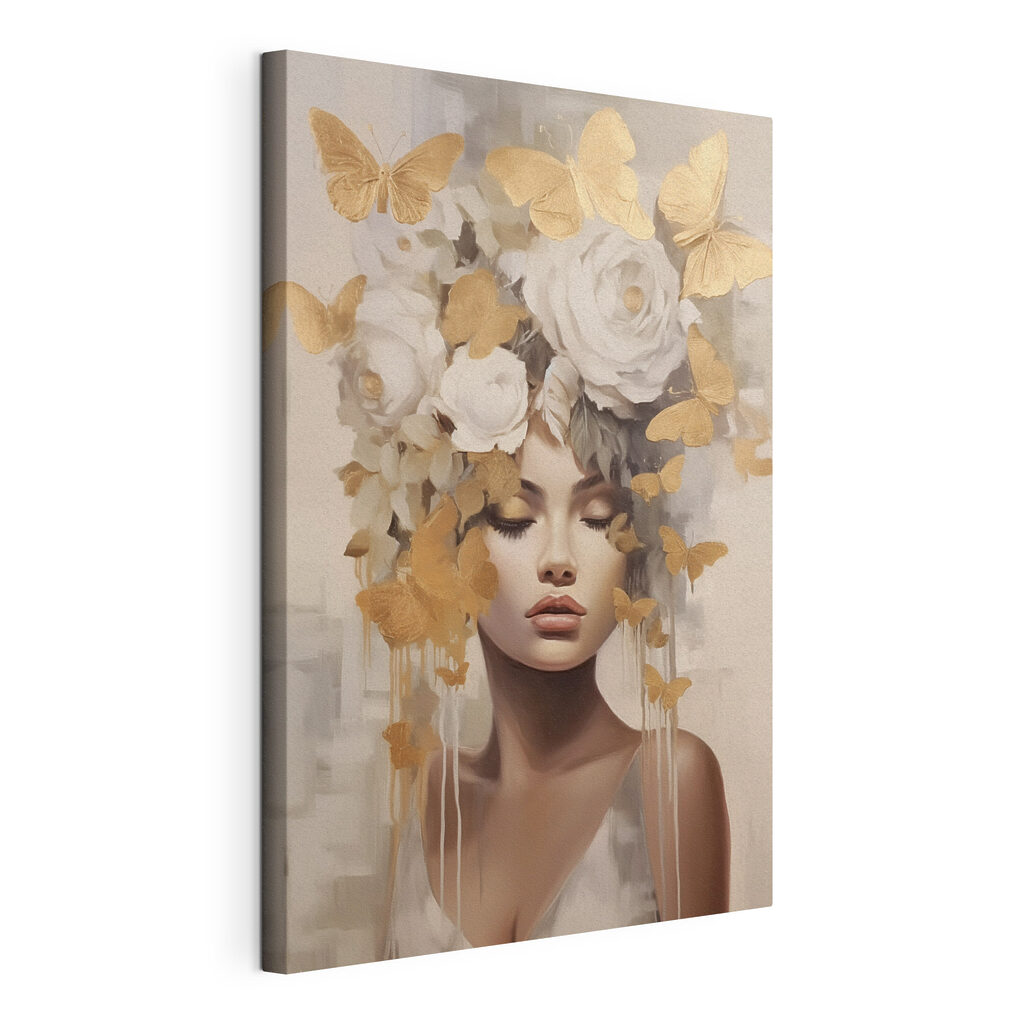 Painting of a woman with flowers and butterflies Painting of a woman with flowers and butterflies