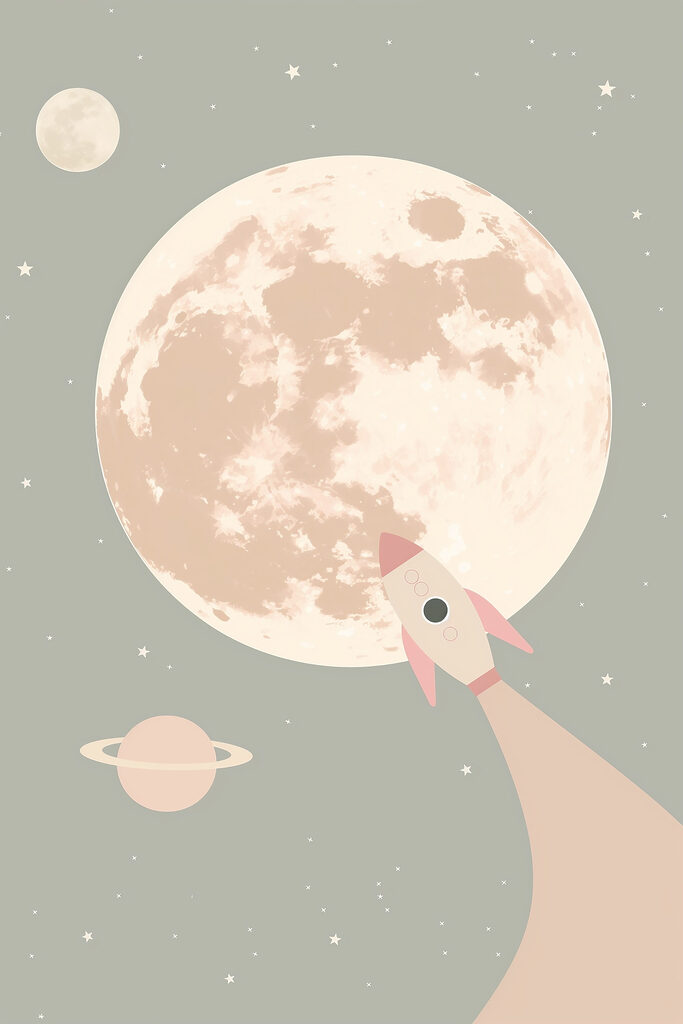 Rocket flying over the moon Rocket flying over the moon