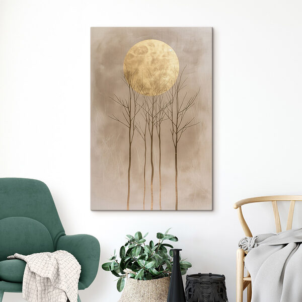Group of trees with a large yellow moon
