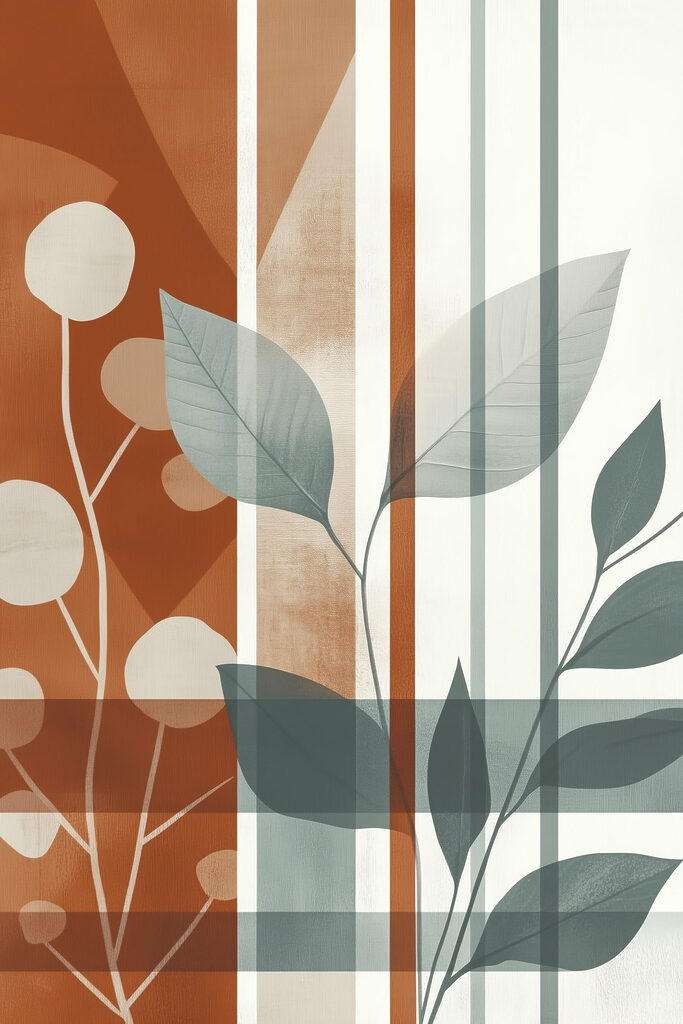 Artistic play of leaves and lines