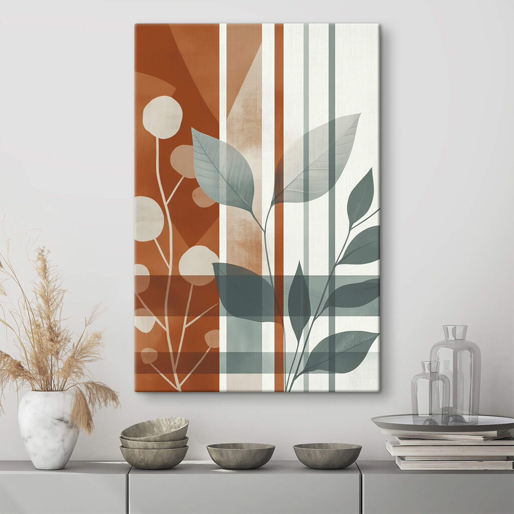 Artistic play of leaves and lines
