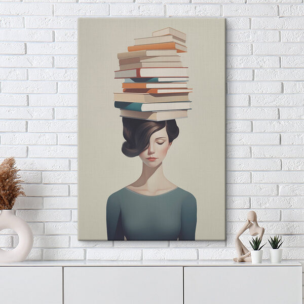 Woman with a stack of books on her head