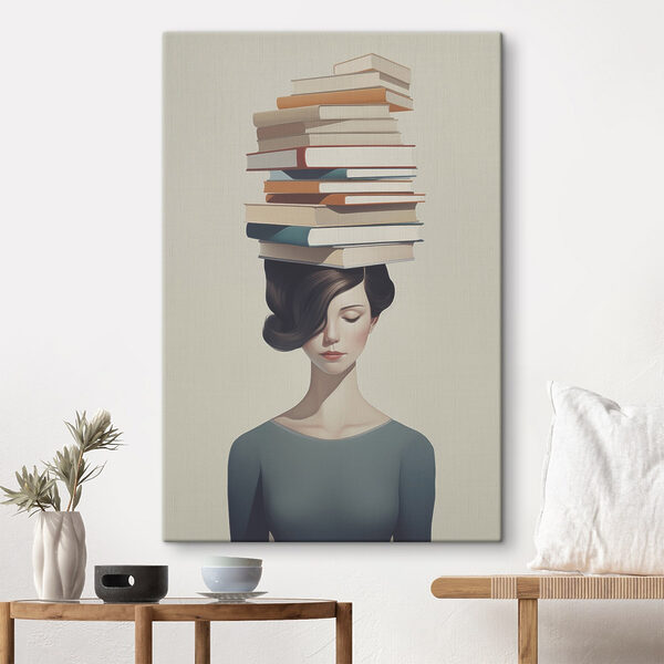 Woman with a stack of books on her head