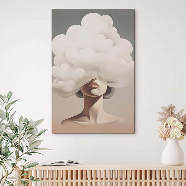 Woman with a cloud covering her face Woman with a cloud covering her face