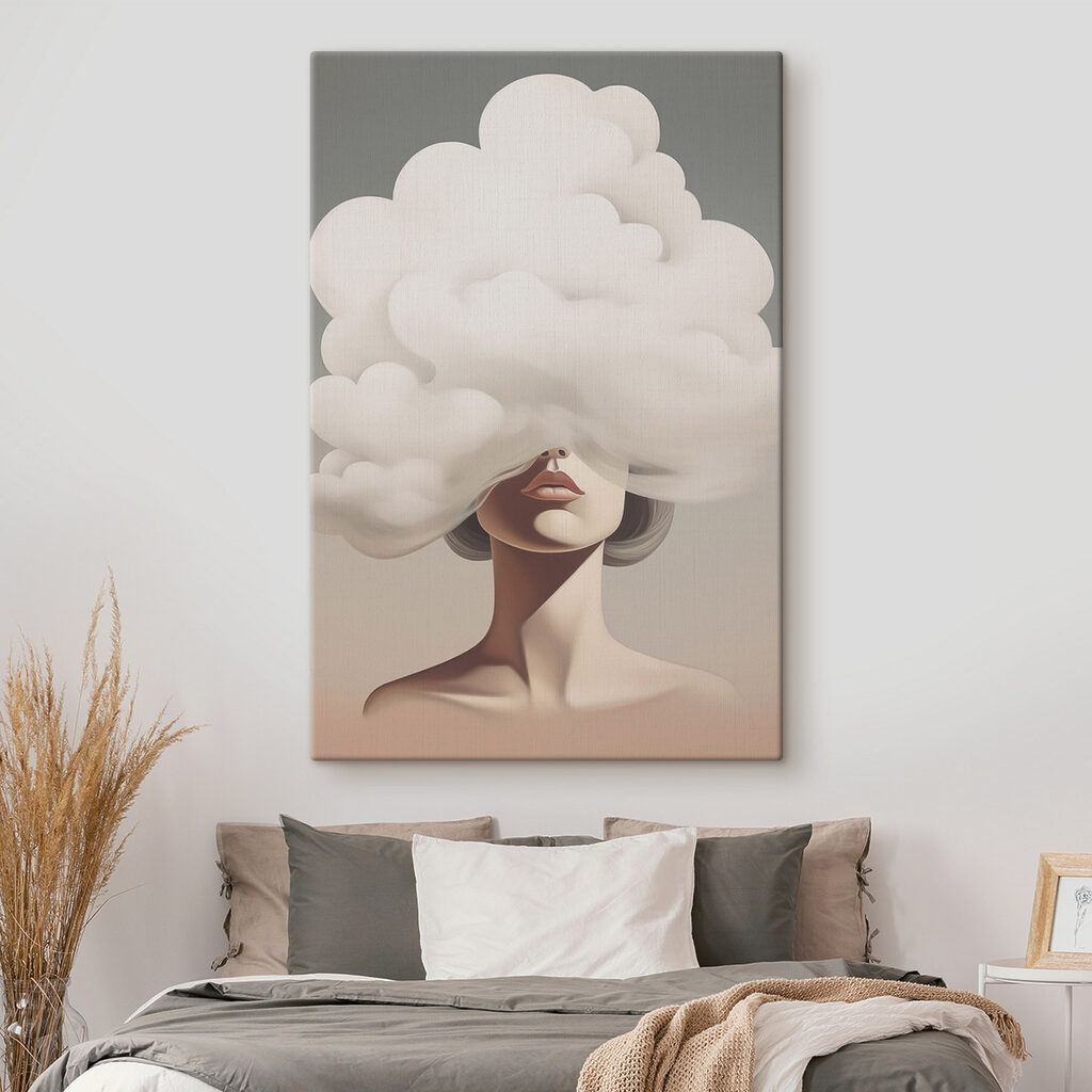 Woman with a cloud covering her face Woman with a cloud covering her face