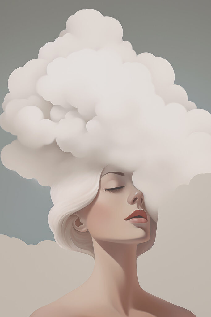 Woman with white hair and clouds in her hair Woman with white hair and clouds in her hair