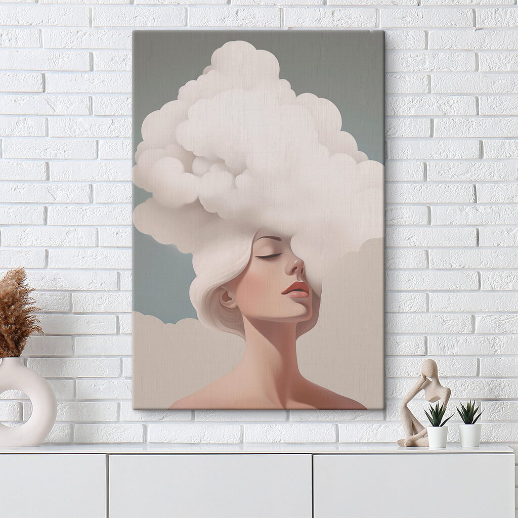 Woman with white hair and clouds in her hair Woman with white hair and clouds in her hair