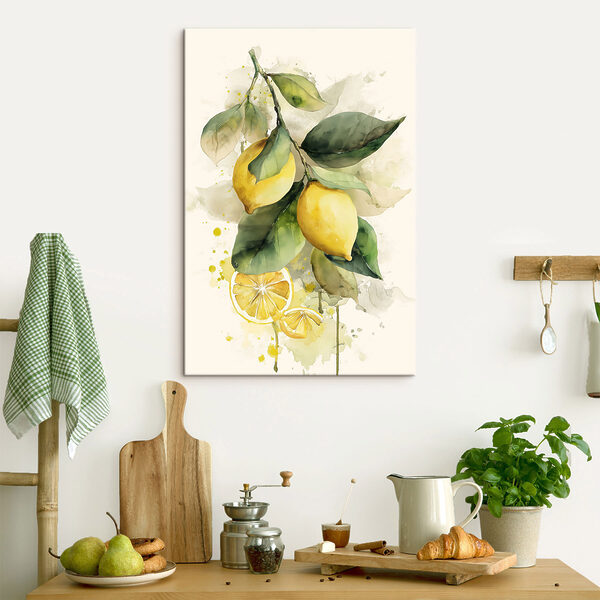Watercolor of lemons on a branch