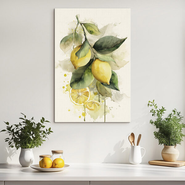 Watercolor of lemons on a branch
