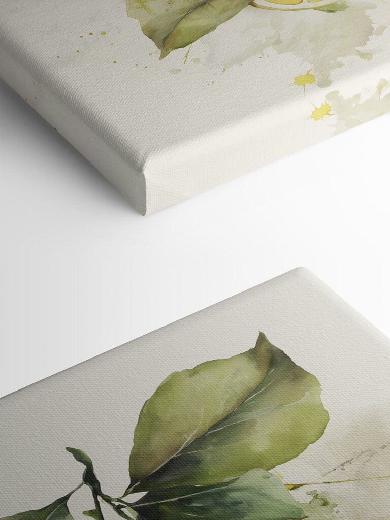 Aquarellbild mit Zitronen und Blättern
