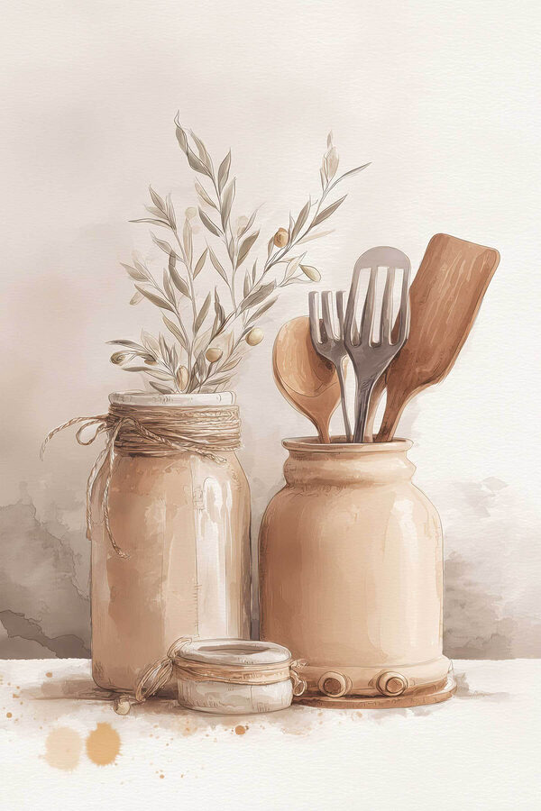 Painting of jars with utensils