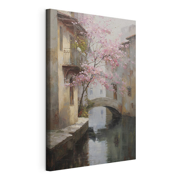 Wandbilder Gemälde eines Flusses mit einem rosa Baum und einer Brücke (Artikelnummer: s47126) Wandbilder Wandbilder Gemälde eines Flusses mit einem rosa Baum und einer Brücke (Artikelnummer: s47126)