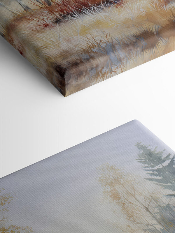 Painting of a forest with fog Painting of a forest with fog