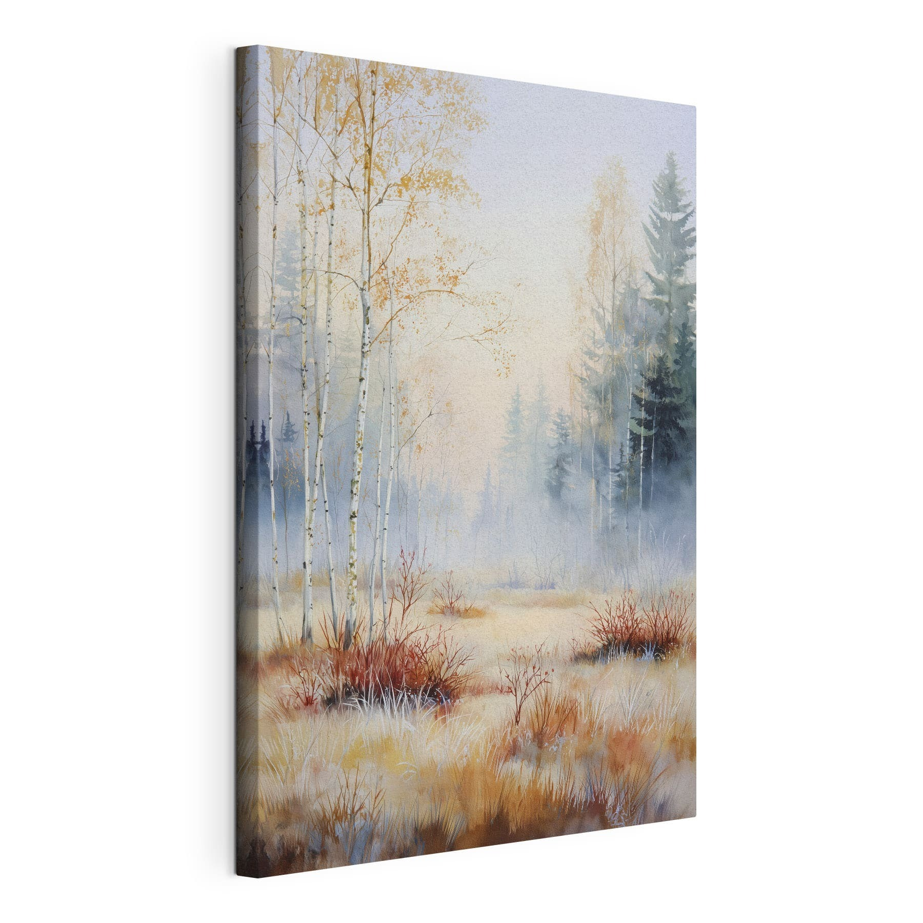 Painting of a forest with fog Painting of a forest with fog
