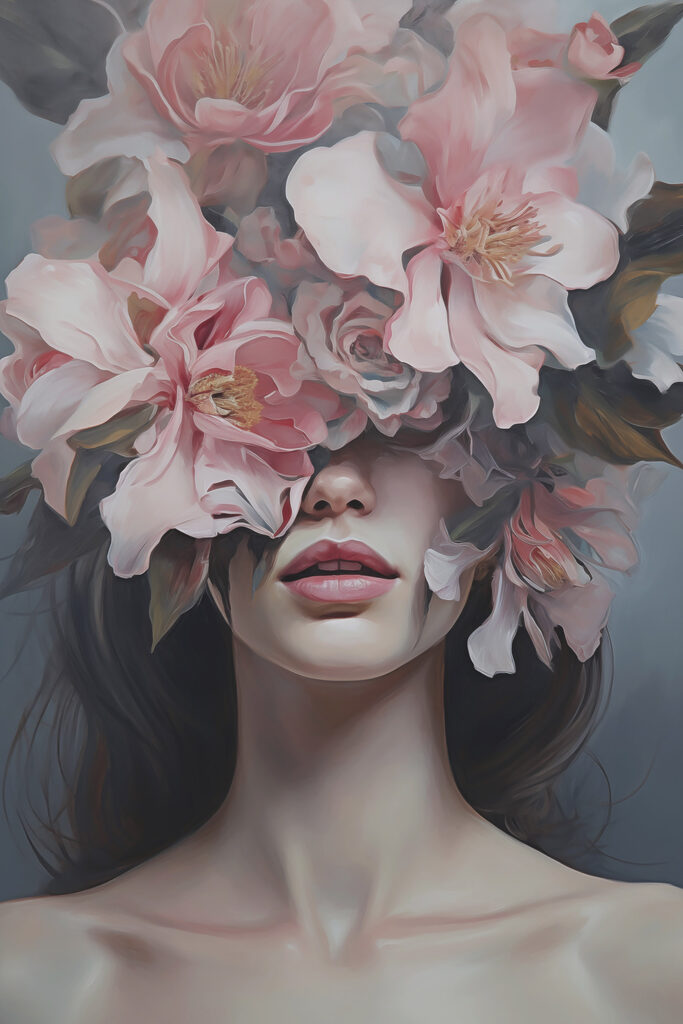 Woman with flowers on her face