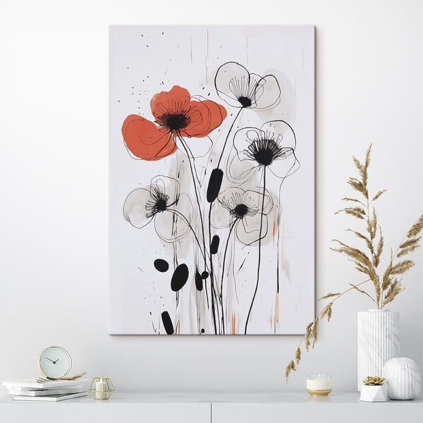 Painting of flowers with black and white ink