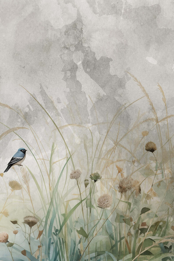 Bird on a branch in a field of grass Bird on a branch in a field of grass