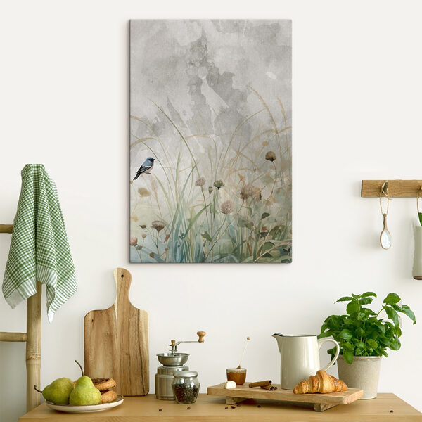 Bird on a branch in a field of grass Bird on a branch in a field of grass