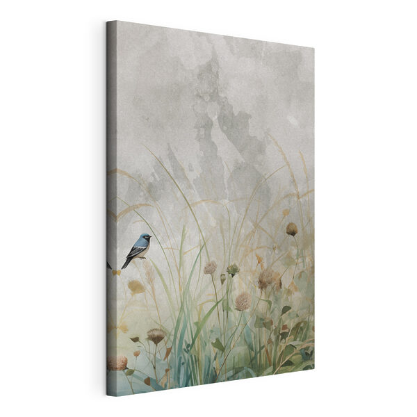 Vogel auf einem Ast in einem Grasfeld Wandbilder Vogel auf einem Ast in einem Grasfeld