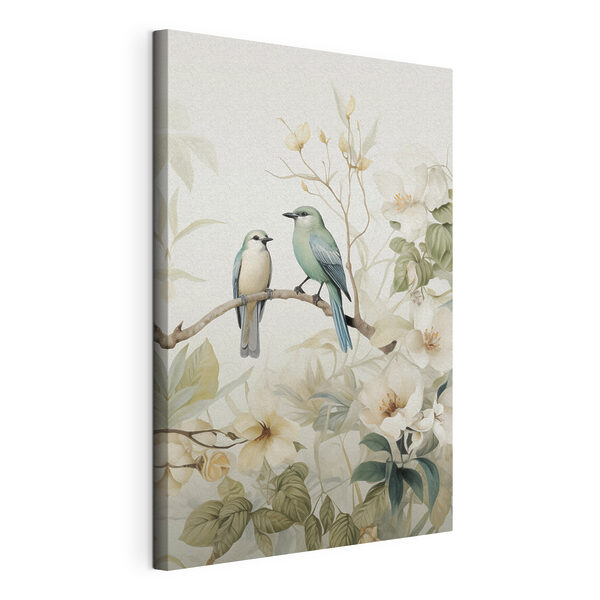 Wandbilder Zwei Vögel auf einem Ast mit Blumen (Artikelnummer: s46896) Wandbilder Wandbilder Zwei Vögel auf einem Ast mit Blumen (Artikelnummer: s46896)