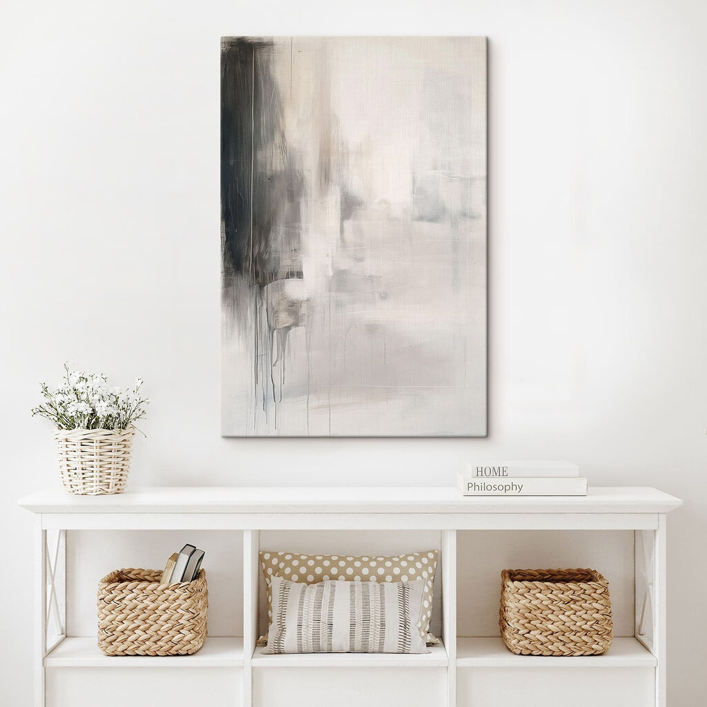 White and black abstract painting